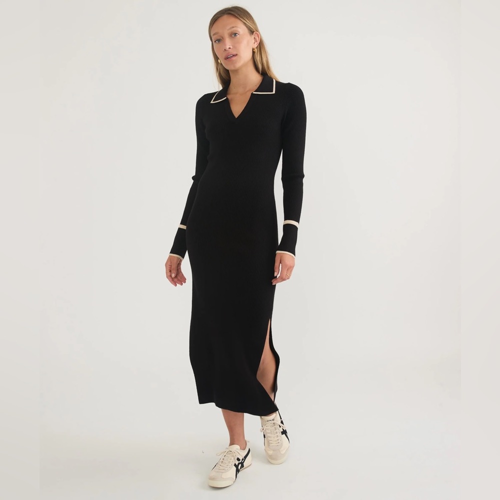 Marine Layer Ribbed V-Neck Midi Dress • M